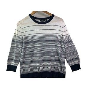 Theory Women's Size Medium Navy Blue White Striped Rainee P Prosecco Sweater Top